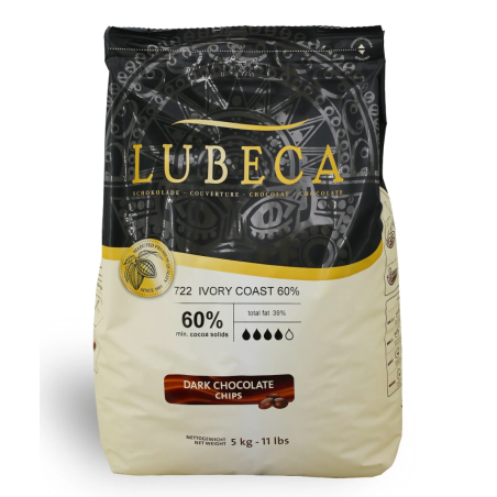 Шоколад темный кувертюр Lubeca Ivory Coast 60% в виде калет 5 кг